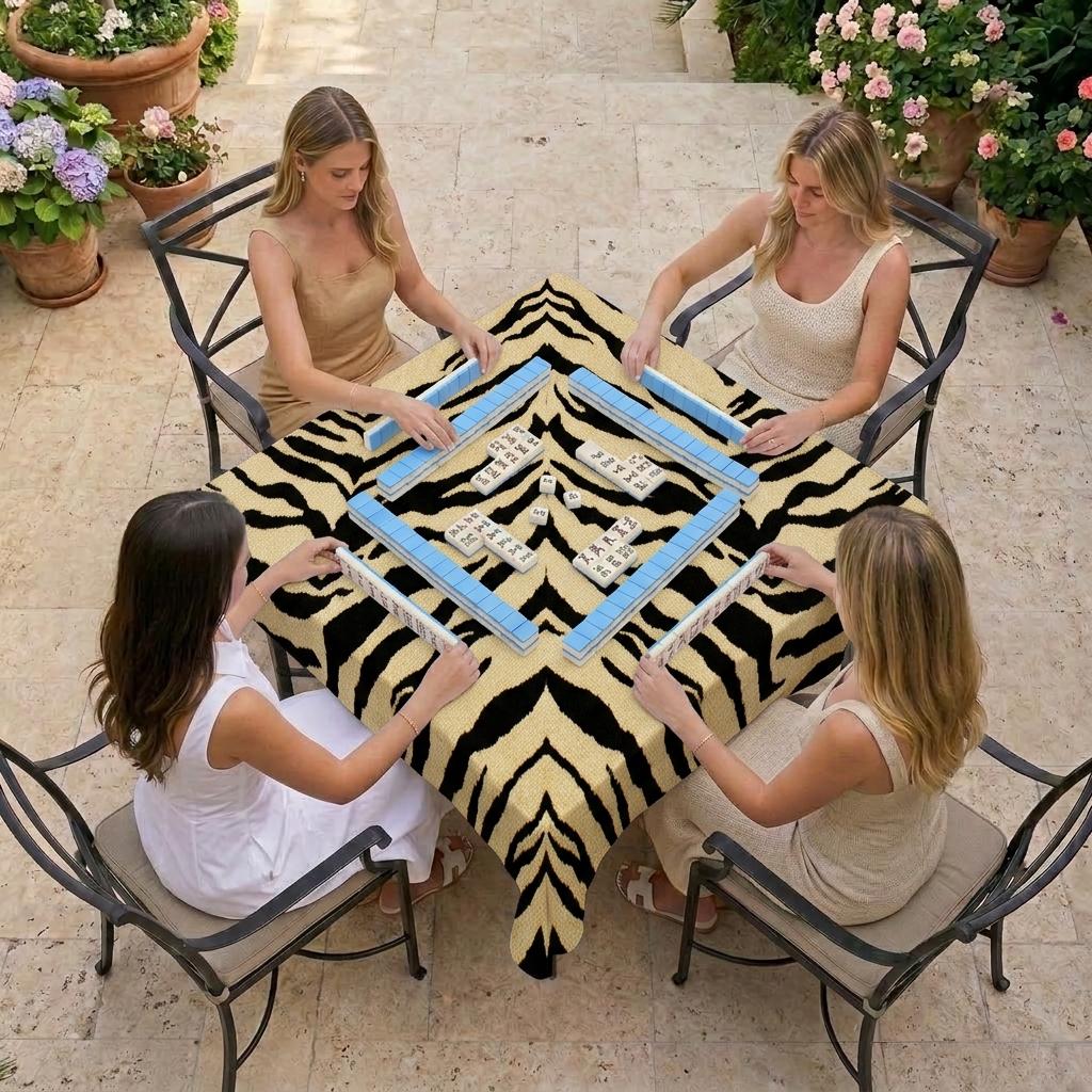 Custom Mahjong Tablecloth, Card Game Table Cover, Monogram, Personalized, Initials, Trendy Colors, Popular, Animal Zebra Pattern