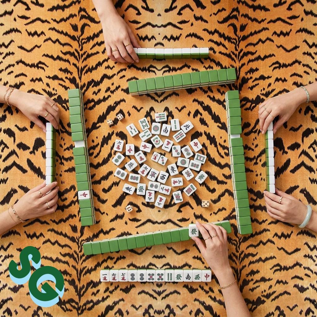 Custom Mahjong Tablecloth, Card Game Table Cover, Monogram, Personalized, Initials, Trendy Colors, Popular, Animal Tiger Pattern