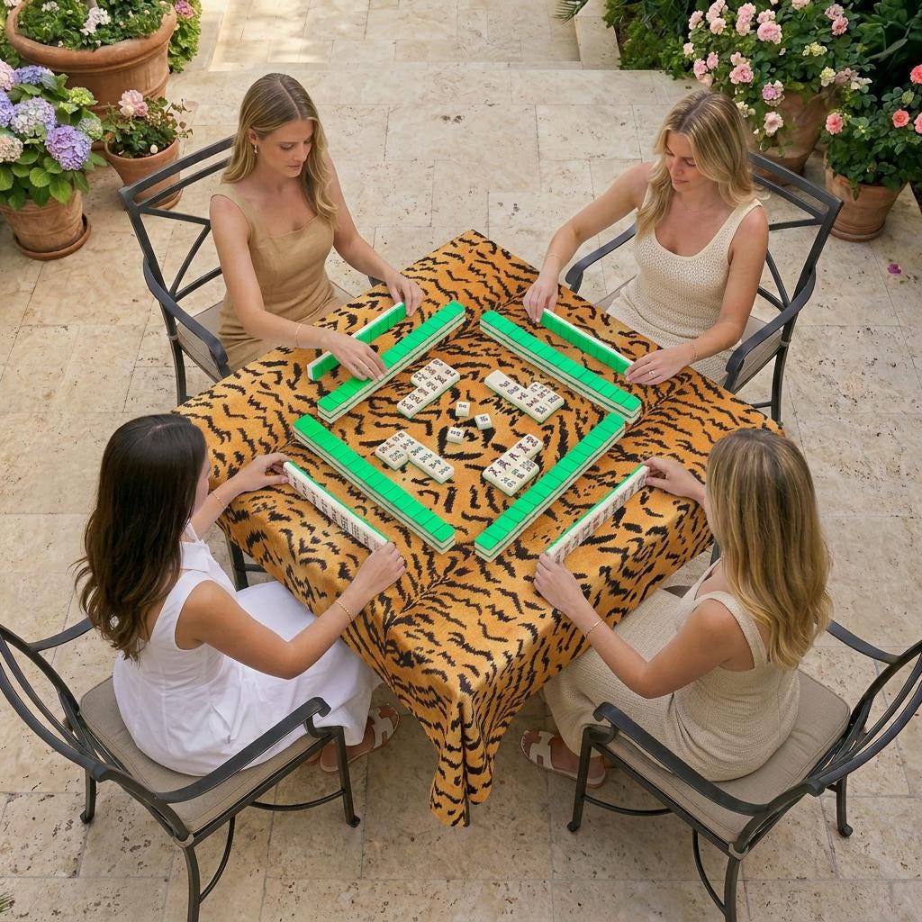 Custom Mahjong Tablecloth, Card Game Table Cover, Monogram, Personalized, Initials, Trendy Colors, Popular, Animal Tiger Pattern