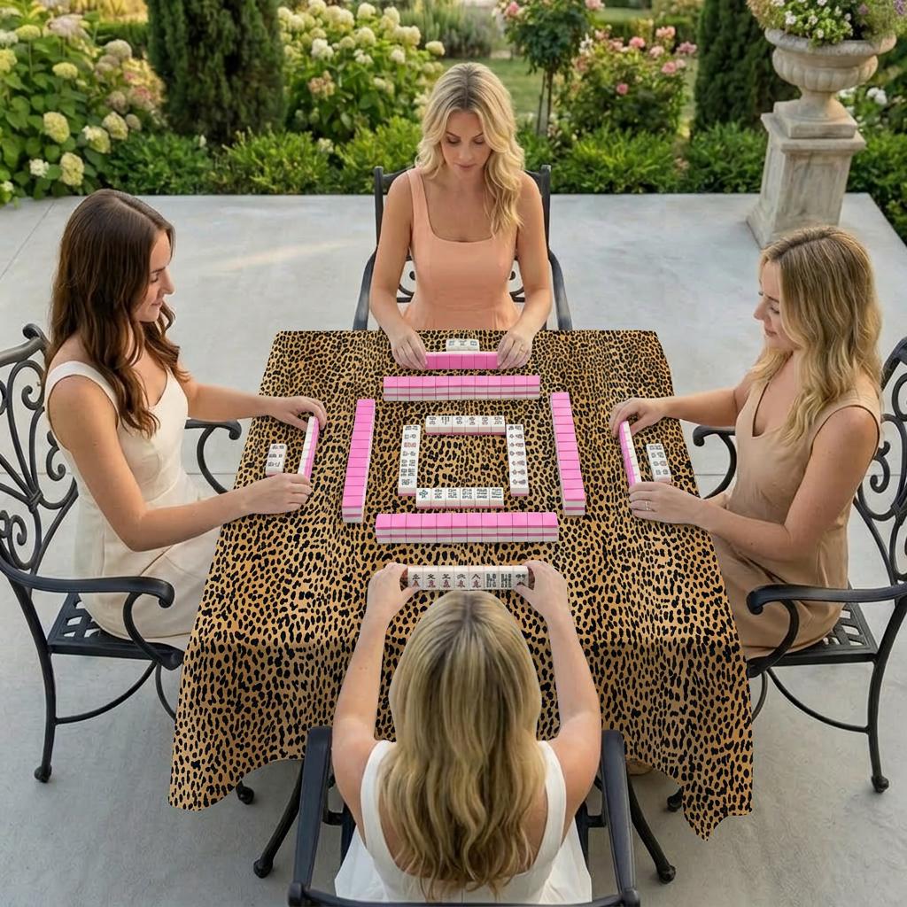 Custom Mahjong Tablecloth, Card Game Table Cover, Monogram, Personalized, Initials, Trendy Colors, Popular, Animal Leopard Cheetah Pattern