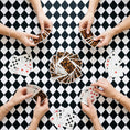Load image into Gallery viewer, Custom Mahjong Tablecloth, Card Game Table Cover, Monogram, Personalized, Initials, Trendy Colors, Popular, Harlequin Checker, Black, White
