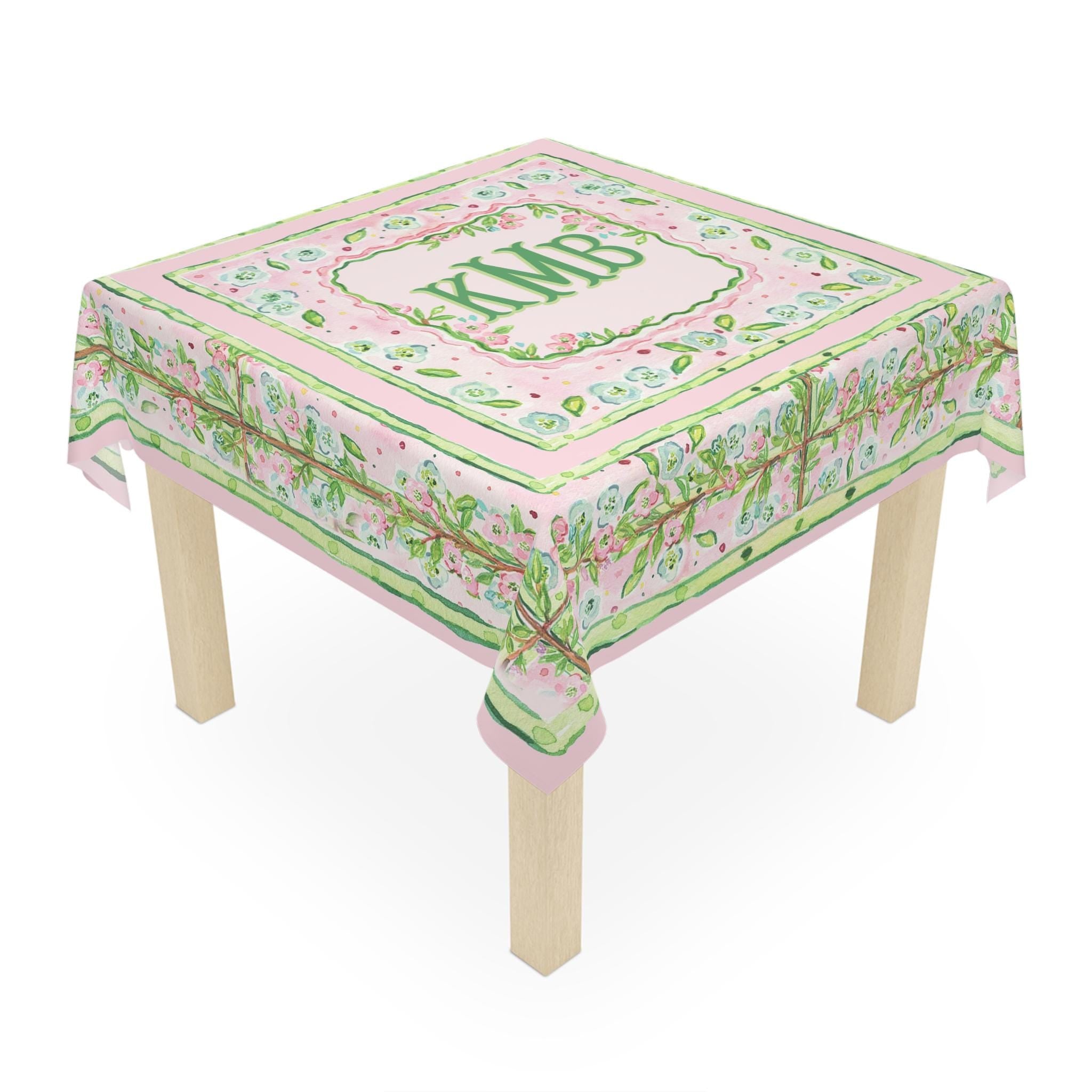 Custom Mahjong Tablecloth, Card Game Table Cover, Monogram, Personalized, Letter, Initial, Preppy, Pastel Watercolor Flowers