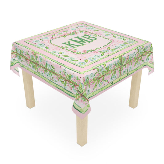 Custom Mahjong Tablecloth, Card Game Table Cover, Monogram, Personalized, Letter, Initial, Preppy, Pastel Watercolor Flowers