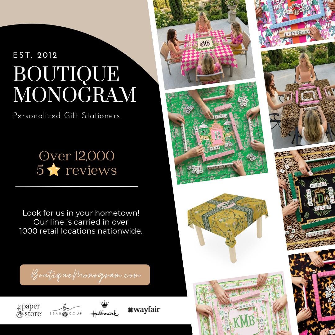 Custom Mahjong Tablecloth, Card Game Table Cover, Monogram, Personalized, Letter, Initial, Preppy, Chinoiserie, Ginger Jars, Pagoda, Bamboo