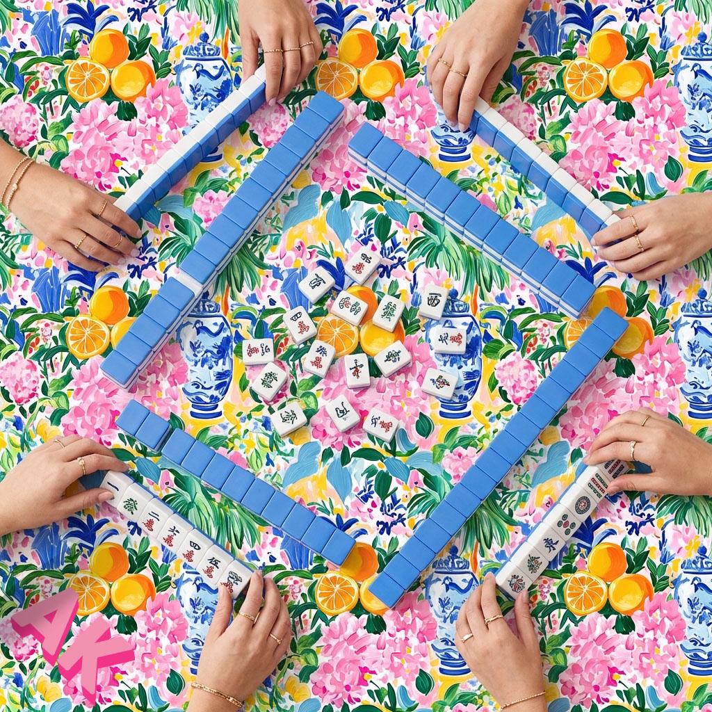 Custom Mahjong Tablecloth, Card Game Table Cover, Monogram, Personalized, Initials, Trendy Colors, Popular, Chinoiserie, Floral, Oranges,Jar