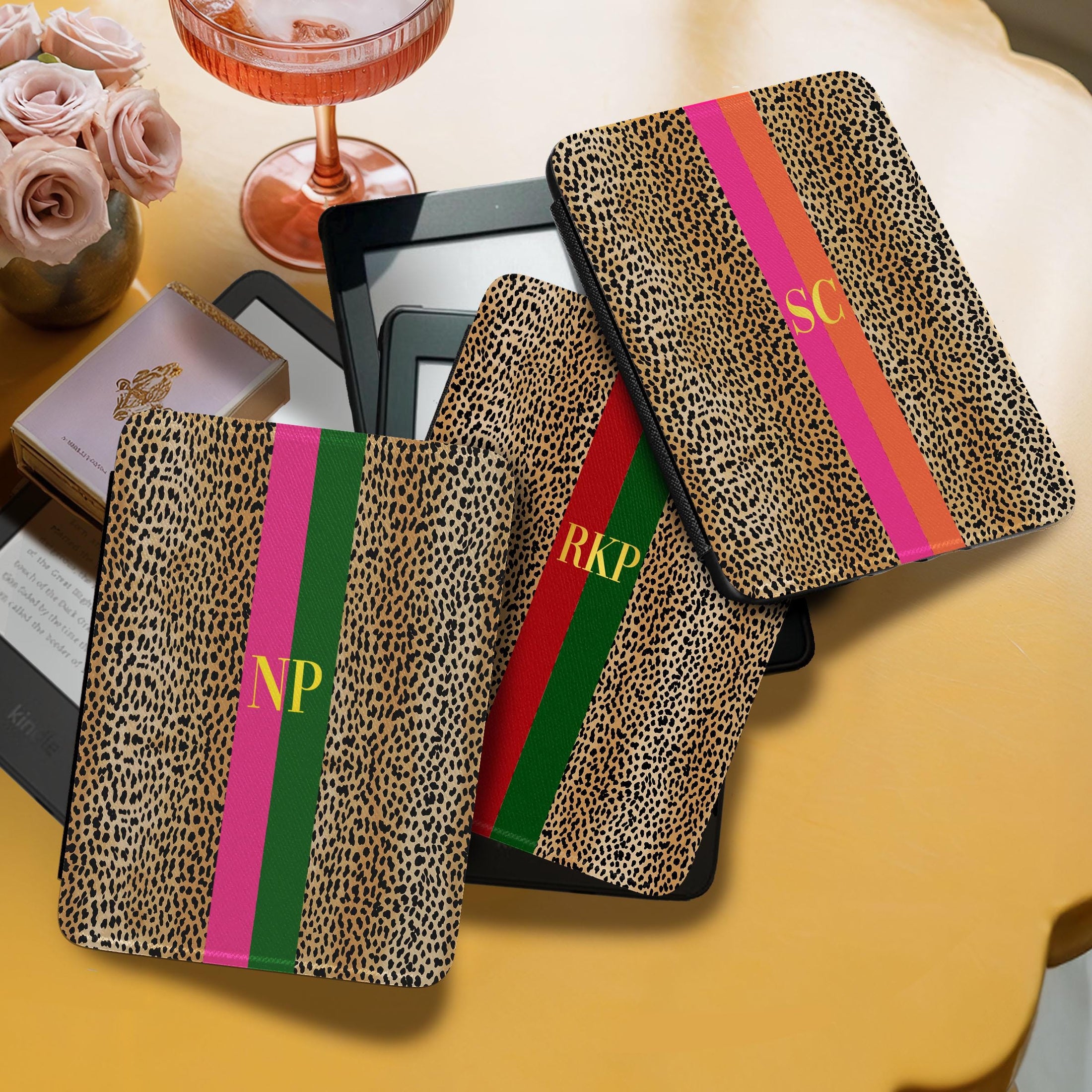 Personalized Kindle Case, 6, 6.8, 7, Paperwhite, Colorsoft, Signature, Custom Cover, Monogram, Handle, Initials, Leopard, Cheetah, Stripes