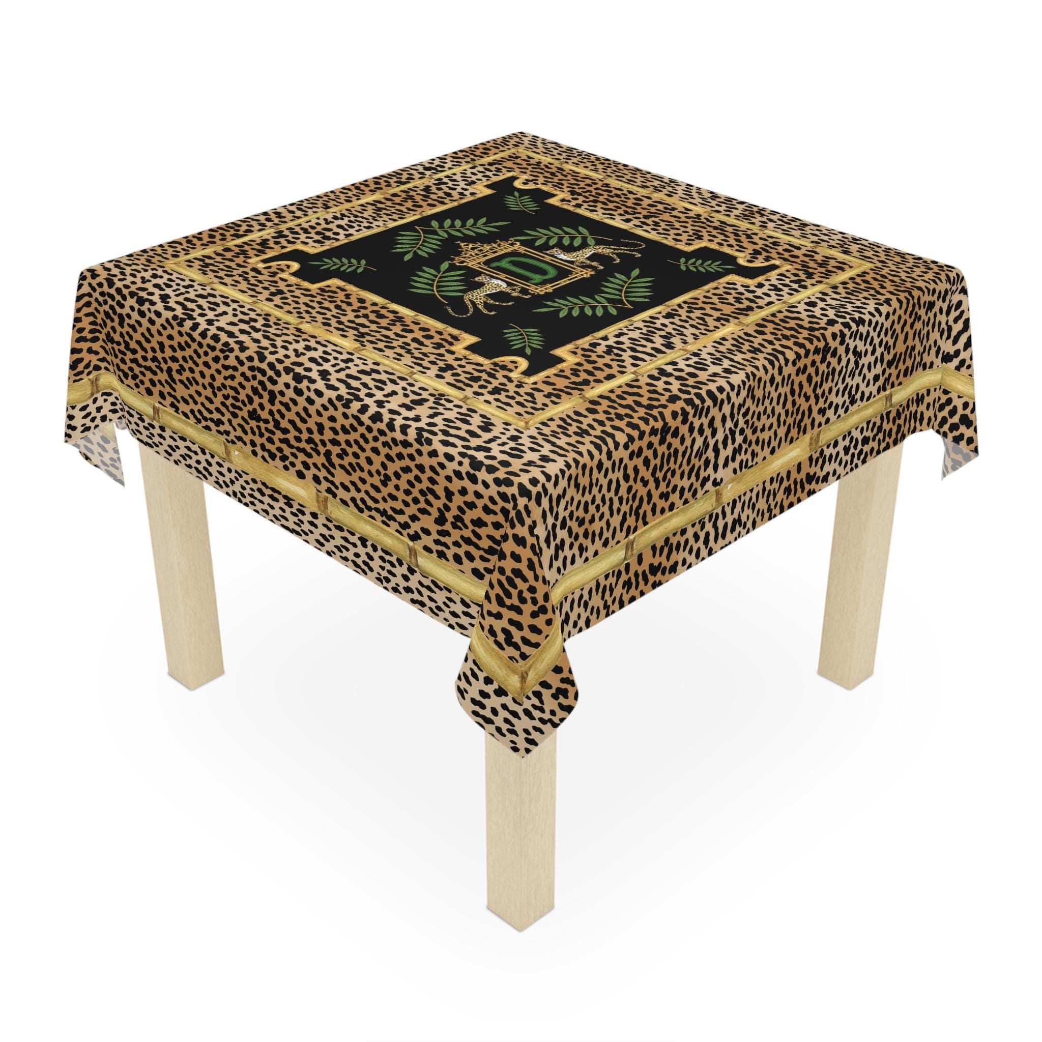 Custom Mahjong Tablecloth, Card Game Table Cover, Monogram, Personalized, Letter, Initial, Preppy, Cheetah, Leopards, Pagoda, Bamboo, Green