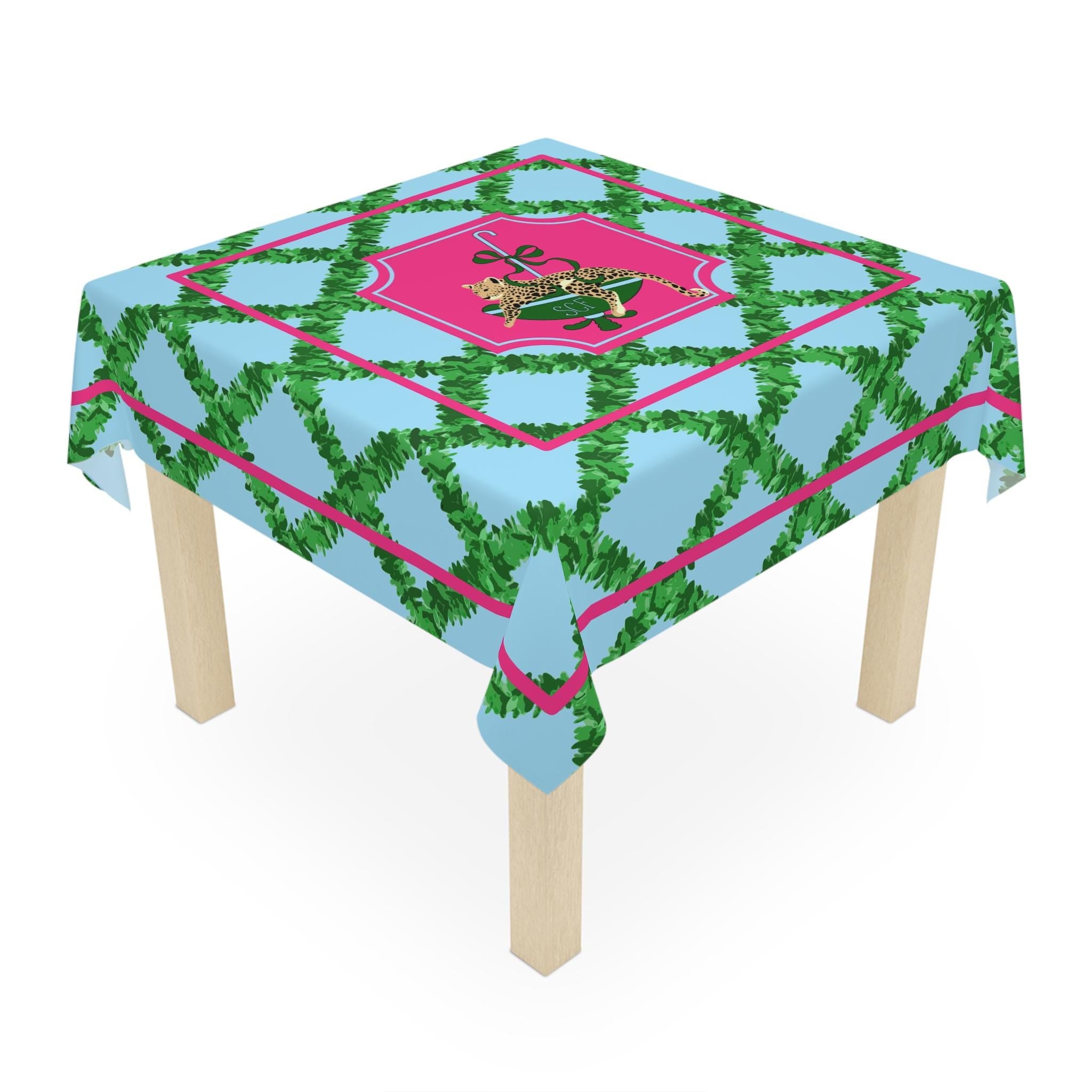 Custom Mahjong Tablecloth, Card Game Table Cover, Monogram, Personalized, Letter, Initial, Preppy, Cheetah, Leopards,Umbrella, Pink, Green