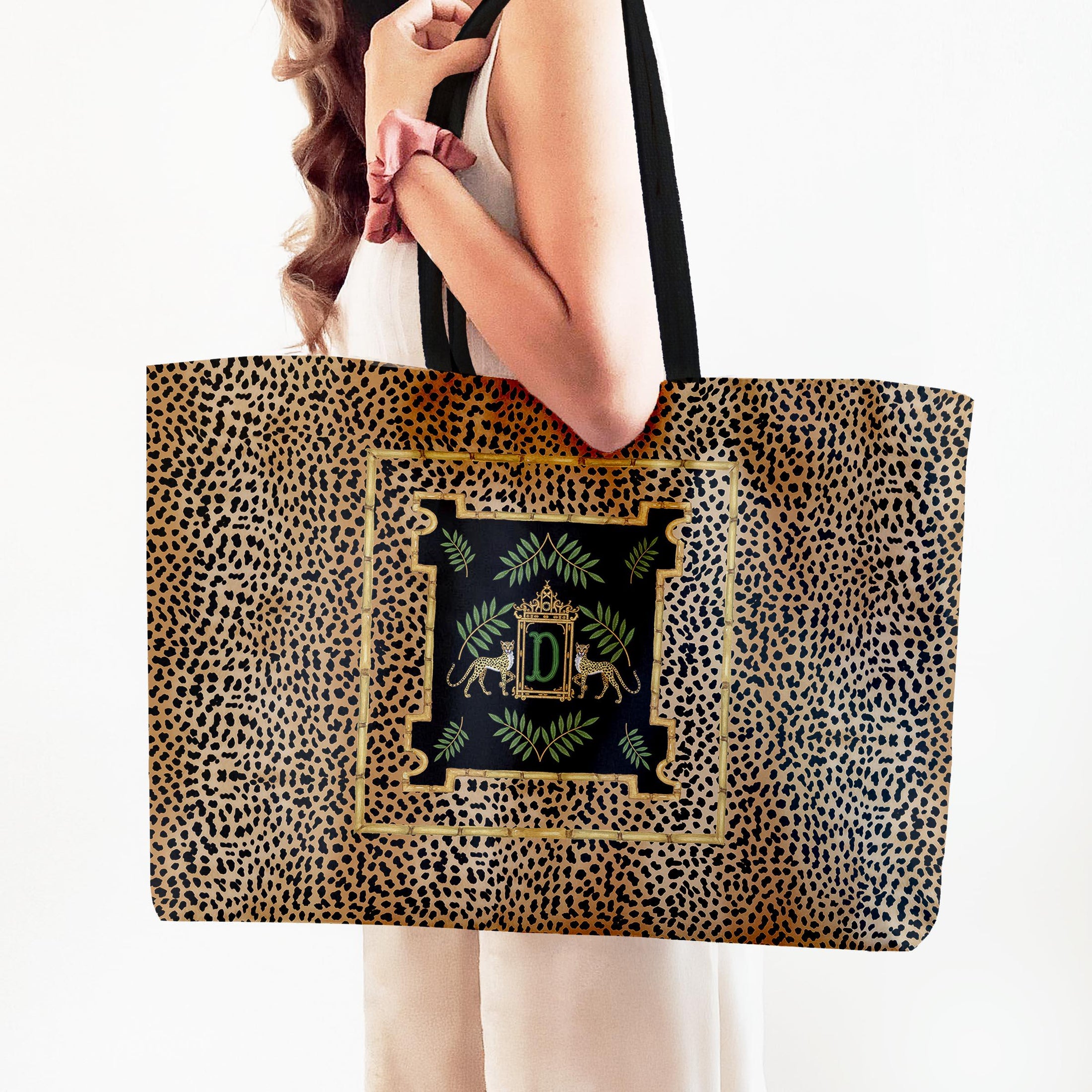 Custom Mahjong Tote Bag, Large Travel Bag, Monogram, Rope, Personalized, Letter, Initial, Dice, Leopards, Cheetah, Pagoda, Preppy