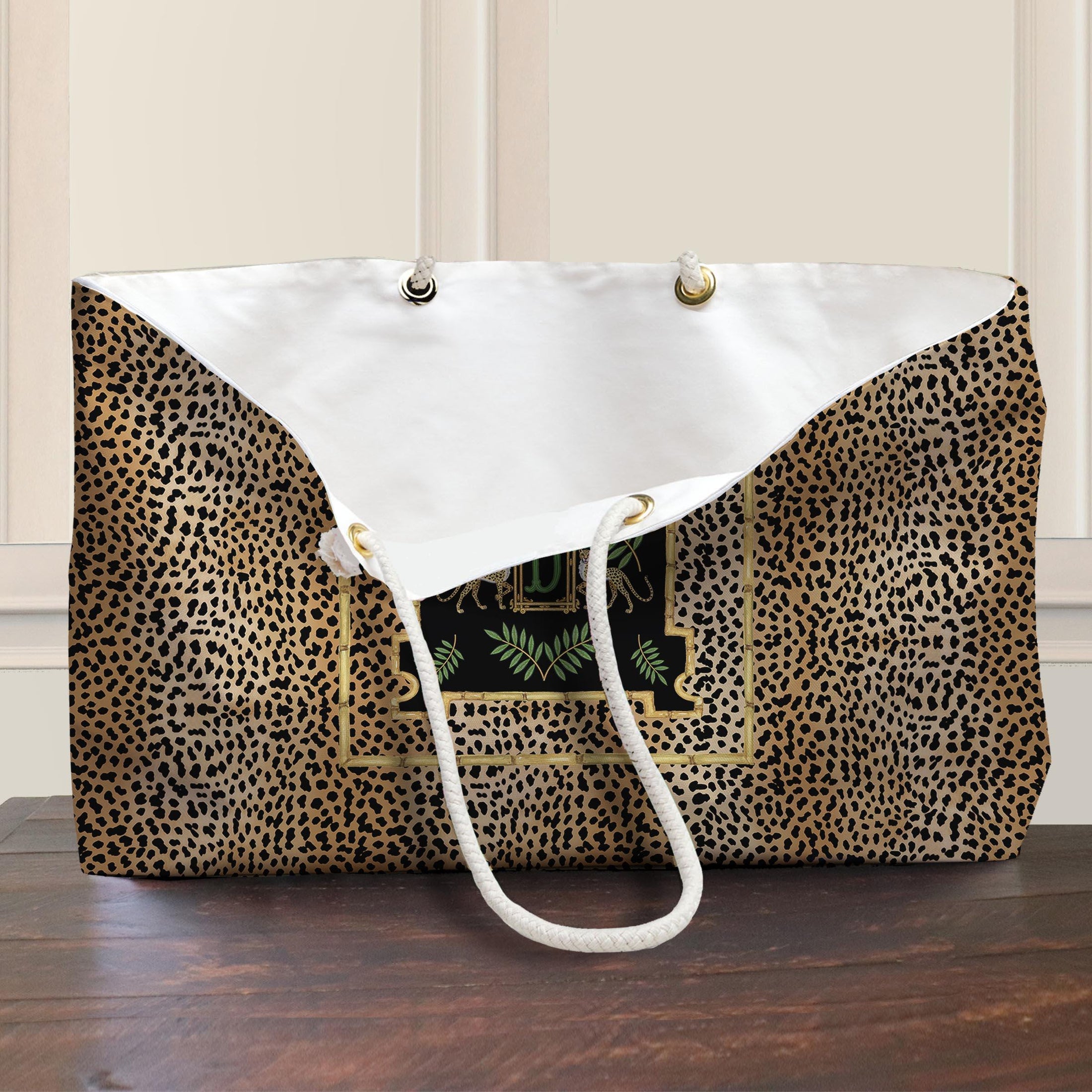 Custom Mahjong Tote Bag, Large Travel Bag, Monogram, Rope, Personalized, Letter, Initial, Dice, Leopards, Cheetah, Pagoda, Preppy