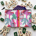 Load image into Gallery viewer, Custom Mahjong Zip Bag, Makeup Bag, Travel Pouch, Tech, Monogram, Personalized, Letter, Initial, Chinoiserie, Preppy, Pagoda, Bright Colors
