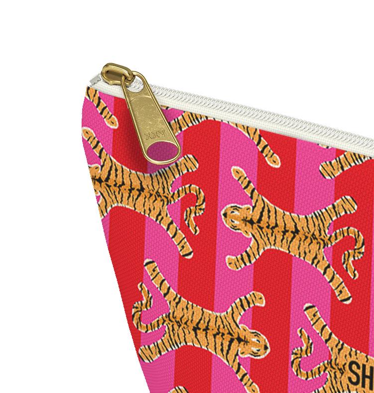 Custom Mahjong Zip Bag, Tile Pouch, Games, Large, Monogram, Personalized, Letter, Initial, Chinoiserie, Preppy, Tibetian Tigers, Stripes