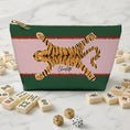Load image into Gallery viewer, Custom Mahjong Zip Bag, Tile Pouch, Games, Large, Monogram, Personalized, Letter, Initial, Chinoiserie, Preppy, Tibetan Tiger, Stripes
