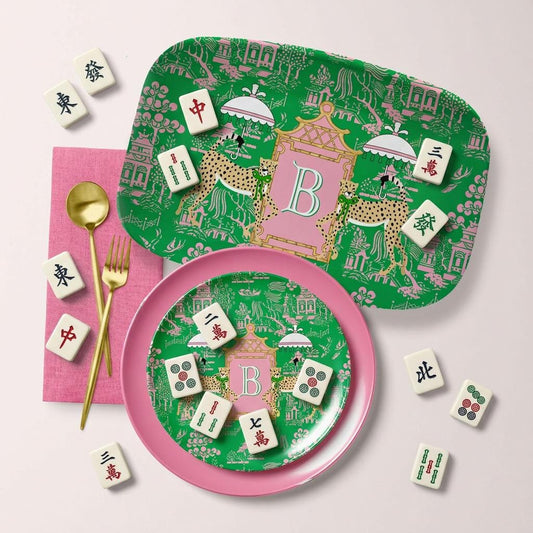 Personalized Mahjong Platter, Custom Serving, Plate, Monogram, Gift, Housewarming Gift, Hostess Gift, Preppy, Leopard Umbrella Chinoiserie.