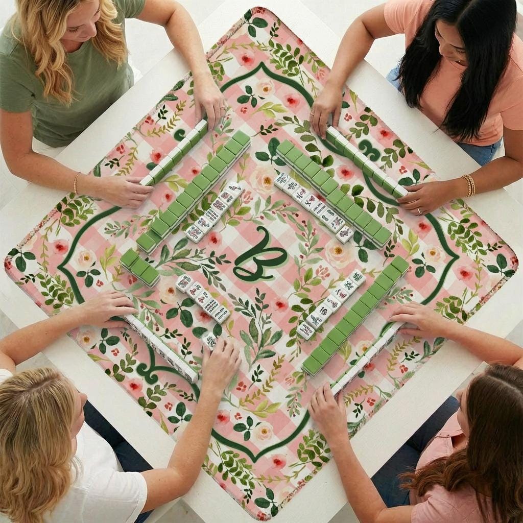 Custom Mahjong Mat, Personalized, Monogrammed, Cottage Core, Grandma Coastal, Preppy, Floral, Fairy Tale, Whimsy, Flowers, Checkers