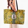 Load image into Gallery viewer, Custom Mahjong Tote Bag, Large Travel Bag, Monogram, Rope, Personalized, Letter, Initial, Dice, Golden Antique Chinoiserie, Vintage Birds
