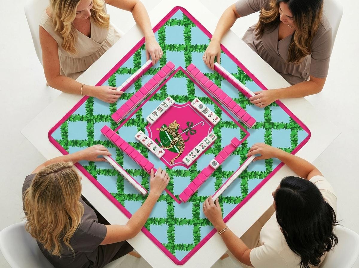 Custom Mahjong Mat, Personalized, Monogrammed, Letter, Initial, Cottage Core, Preppy, Leopard Cheetah Parasol, Umbrella