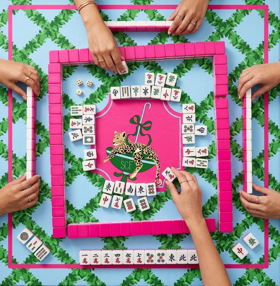 Custom Mahjong Mat, Personalized, Monogrammed, Letter, Initial, Cottage Core, Preppy, Leopard Cheetah Parasol, Umbrella