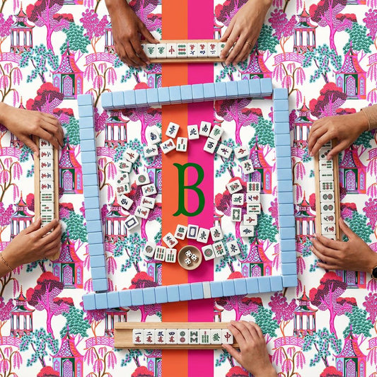 Custom Mahjong Mat, Personalized, Monogrammed, Bright, Stripe Preppy, Chinoiserie