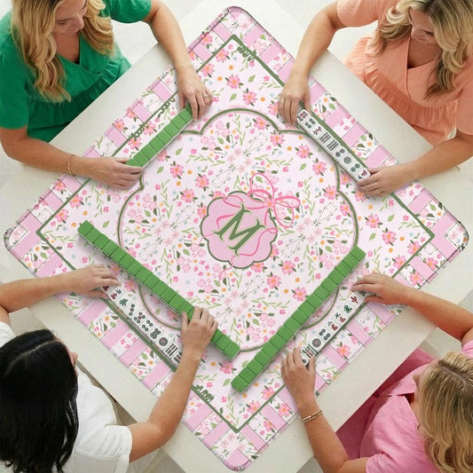 Custom Mahjong Mat, Personalized, Monogrammed, Letter, Initial, Cottage Core Flowers, Floral Grand Millennial
