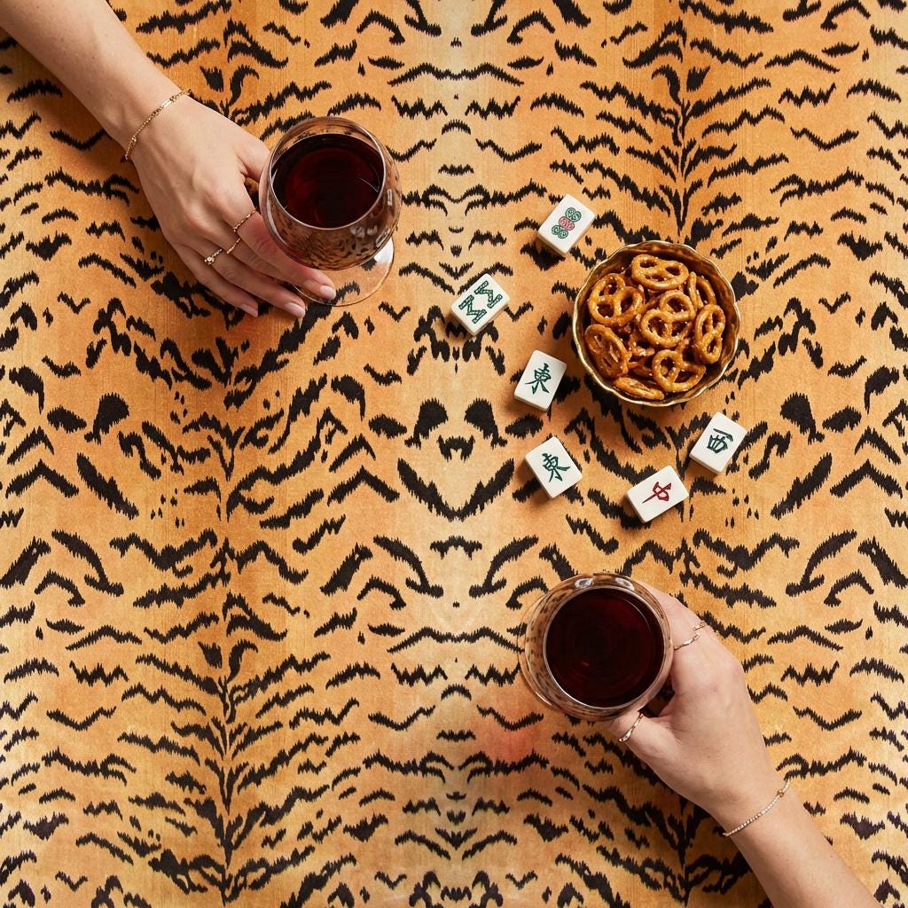 Custom Mahjong Tablecloth, Card Game Table Cover, Monogram, Personalized, Initials, Trendy Colors, Popular, Animal Tiger Pattern