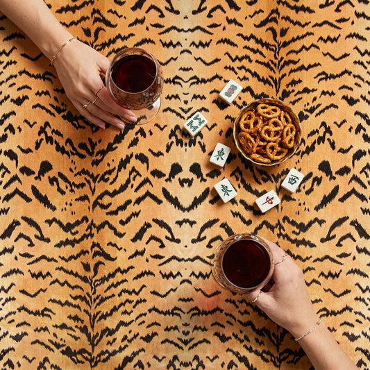 Custom Mahjong Tablecloth, Card Game Table Cover, Monogram, Personalized, Initials, Trendy Colors, Popular, Animal Tiger Pattern