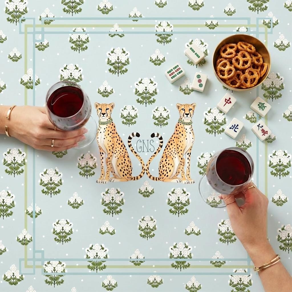 Custom Mahjong Tablecloth, Card Game Table Cover, Monogram, Personalized, Pastel Cottage Core, Leopard Cheetah, Preppy, Grand Millennial