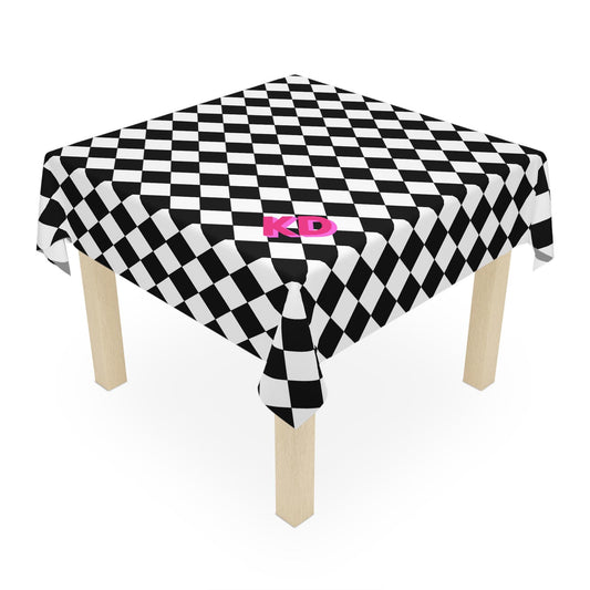 Custom Mahjong Tablecloth, Card Game Table Cover, Monogram, Personalized, Initials, Trendy Colors, Popular, Harlequin Checker, Black, White