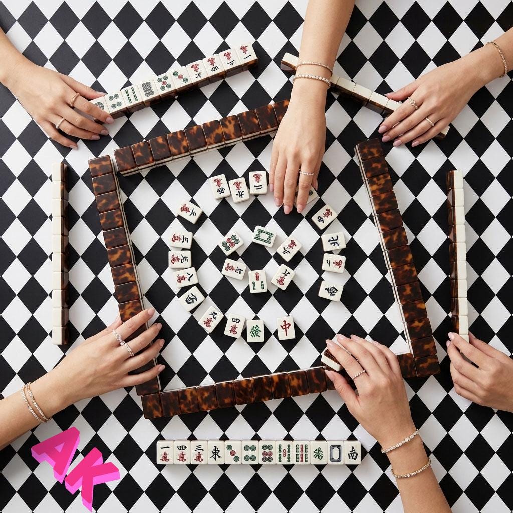 Custom Mahjong Tablecloth, Card Game Table Cover, Monogram, Personalized, Initials, Trendy Colors, Popular, Harlequin Checker, Black, White