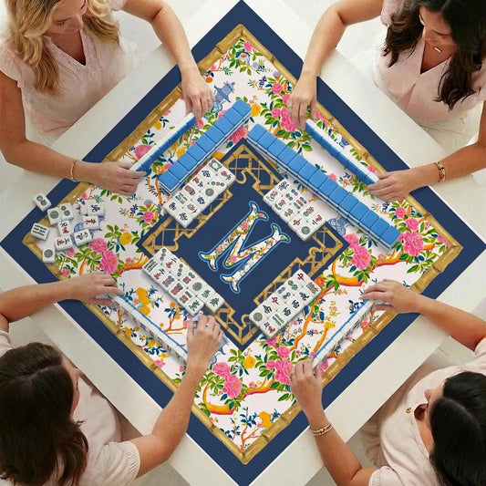 Custom Mahjong Mat, Personalized, Monogrammed, Letter, Initial, Preppy Japanese Chinoiserie, Ginger Jar