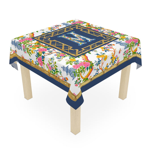 Custom Mahjong Tablecloth, Card Game Table Cover, Monogram, Personalized, Letter, Initial, Preppy, Chinoiserie, Ginger Jars, Pagoda, Bamboo