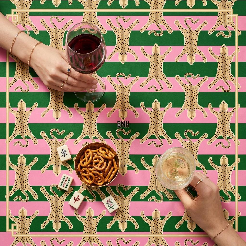 Custom Mahjong Tablecloth, Card Game Table Cover, Monogram, Personalized, Letters, Initial, Leopard Cheetah Oriental Rug Design