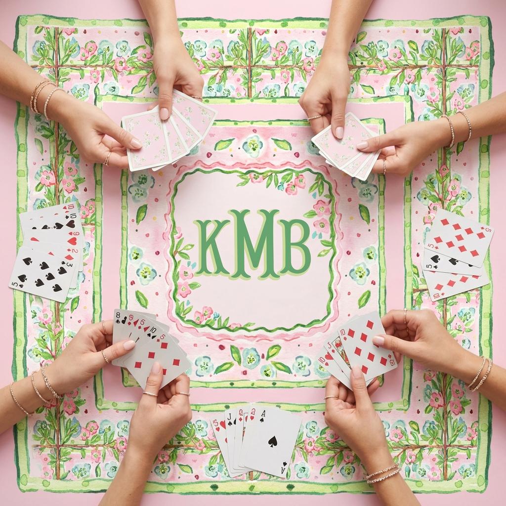 Custom Mahjong Tablecloth, Card Game Table Cover, Monogram, Personalized, Letter, Initial, Preppy, Pastel Watercolor Flowers