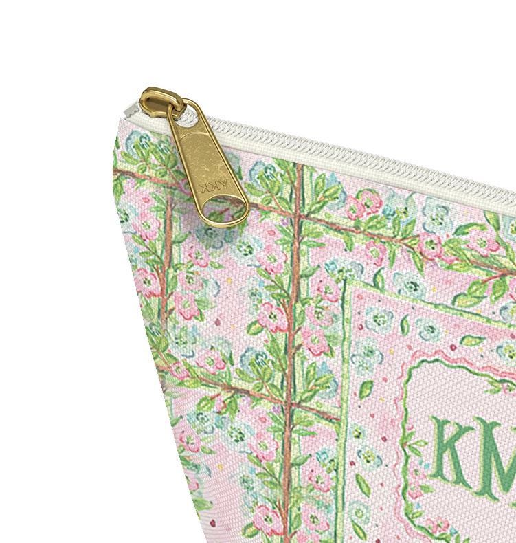 Custom Mahjong Zip Bag, Tile Pouch, Games, Large, Monogram, Personalized, Letter, Initial, Preppy, Dainty, Pastel, Whimsy Flowers and Twigs