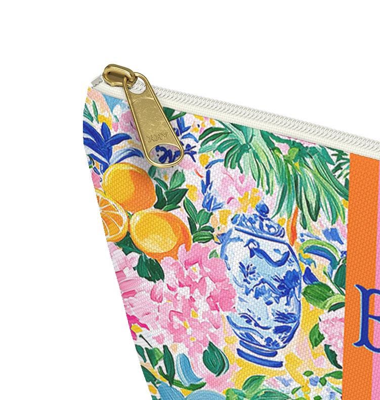 Custom Mahjong Zip Bag, Tile Pouch, Games, Large, Monogram, Personalized, Letter, Initial, Preppy, Ginger jar, Oranges, Chinoiserie
