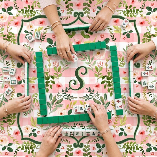 Custom Mahjong Mat, Personalized, Monogrammed, Cottage Core, Grandma Coastal, Preppy, Floral, Fairy Tale, Whimsy, Flowers, Checkers