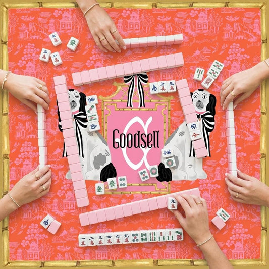 Custom Mahjong Mat, Personalized, Monogrammed, Letter, Initial, Preppy, Staffordshire Dogs, Chinoiserie, Pagoda