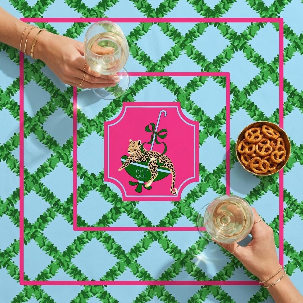 Custom Mahjong Tablecloth, Card Game Table Cover, Monogram, Personalized, Letter, Initial, Preppy, Cheetah, Leopards,Umbrella, Pink, Green
