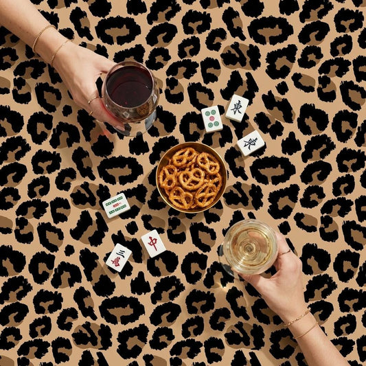 Custom Mahjong Tablecloth, Card Game Table Cover, Monogram, Personalized, Initials, Trendy Colors, Popular, Animal Leopard Cheetah Pattern