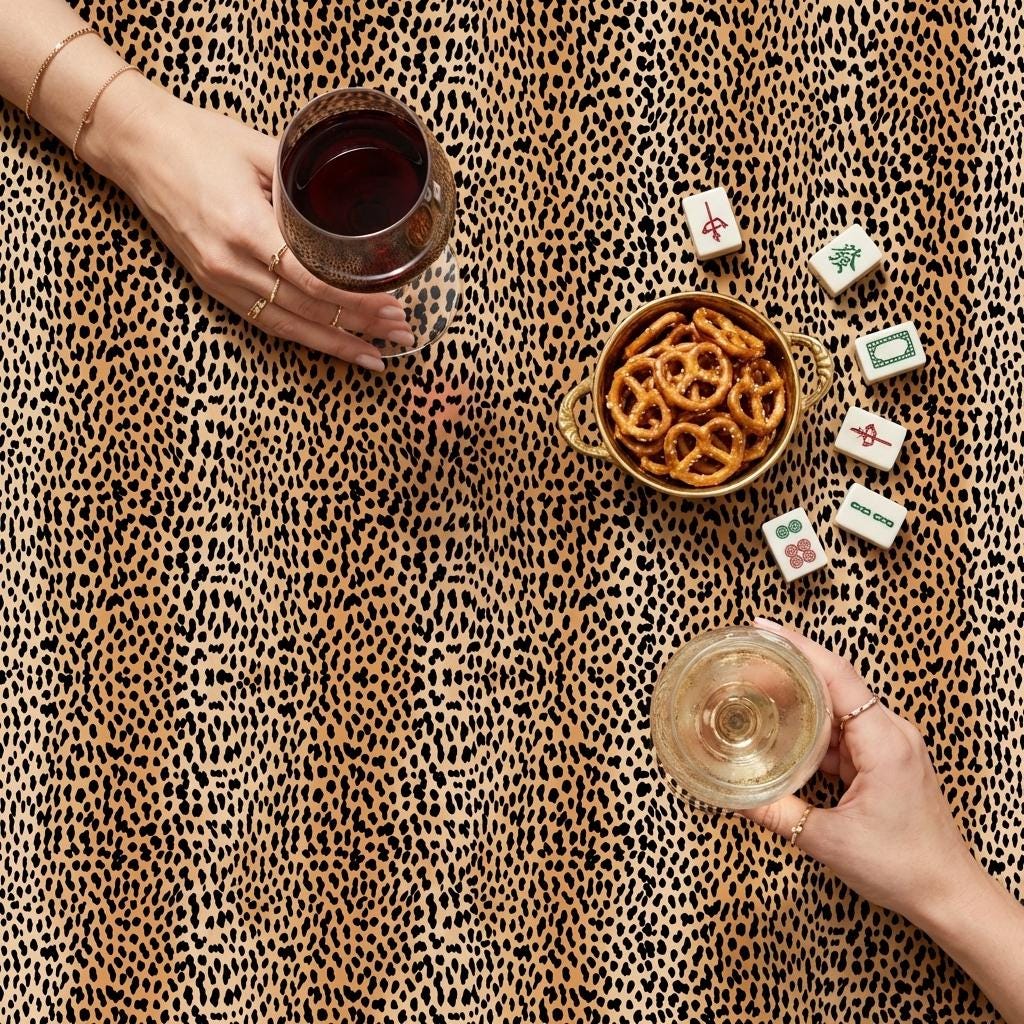 Custom Mahjong Tablecloth, Card Game Table Cover, Monogram, Personalized, Initials, Trendy Colors, Popular, Animal Leopard Cheetah Pattern