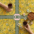 Load image into Gallery viewer, Custom Mahjong Tablecloth, Card Game Table Cover, Monogram, Personalized, Letter, Initial, Chinoiserie, Birds, Golden, Greek Key, Green Pink
