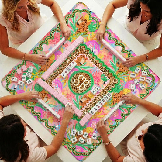 Custom Mahjong Mat, Personalized, Monogrammed, Letter, Initial, Preppy Leopard Parasol Umbrella