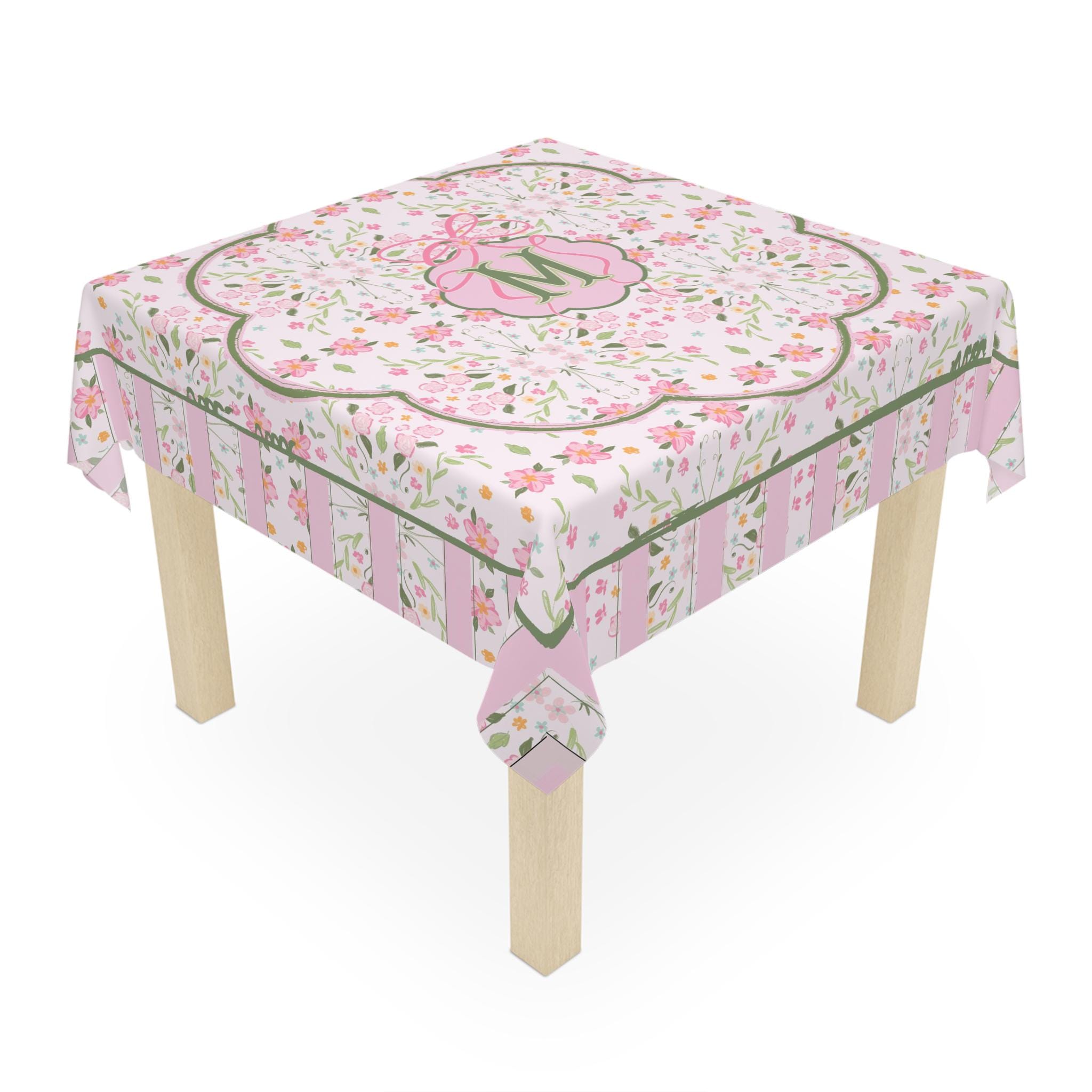 Custom Mahjong Tablecloth, Card Game Table Cover, Monogram, Personalized, Letter, Initial, Preppy, Pastel Watercolor Flowers,Bows