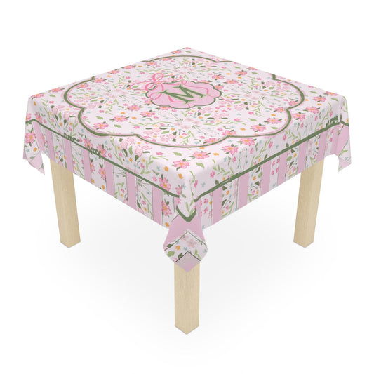 Custom Mahjong Tablecloth, Card Game Table Cover, Monogram, Personalized, Letter, Initial, Preppy, Pastel Watercolor Flowers,Bows
