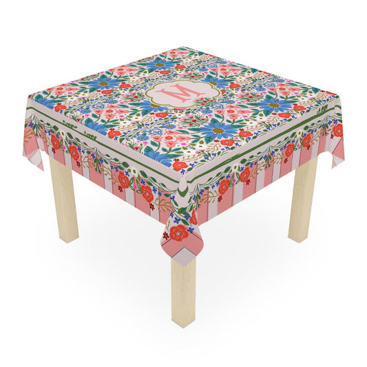 Custom Mahjong Tablecloth, Card Game Table Cover, Monogram, Personalized, Initial, Preppy, Flowers, Cottage, Blue, Red, Orange, Peach, Pink