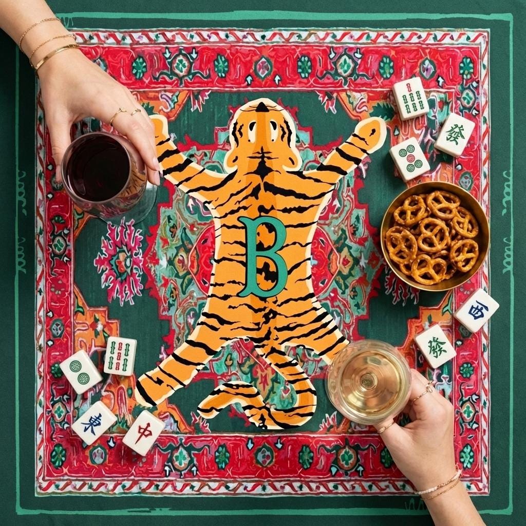 Custom Mahjong Tablecloth, Card Game Cover, Monogram, Personalized, Letter, Initial, Preppy, Tibetan Tiger, Oriental Rug Design