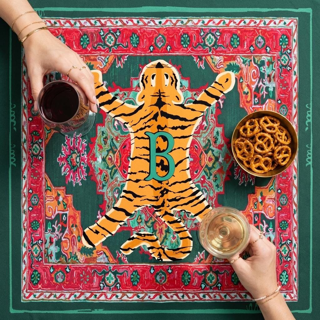 Custom Mahjong Tablecloth, Card Game Cover, Monogram, Personalized, Letter, Initial, Preppy, Tibetan Tiger, Oriental Rug Design