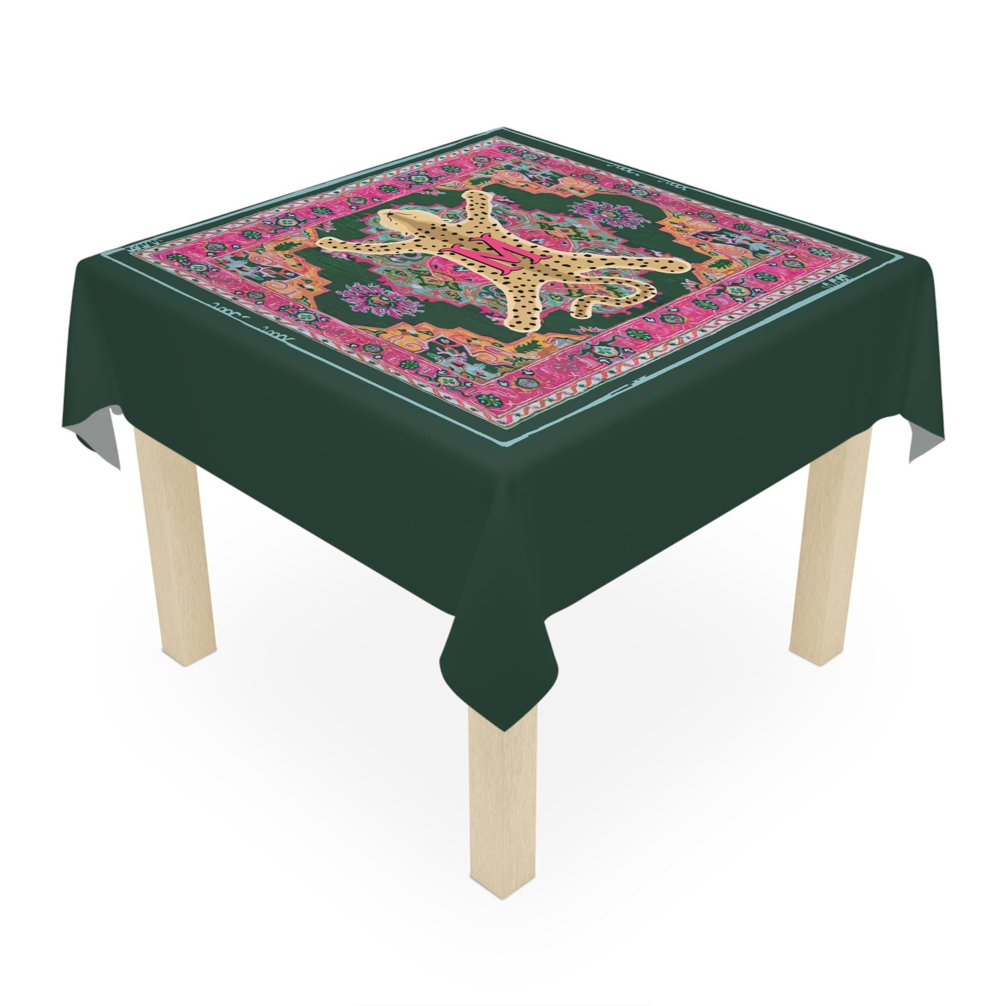 Custom Mahjong Tablecloth, Card Game Cover, Monogram, Personalized, Letter, Initial, Preppy, Tibetan Leopard Cheetah, Oriental Rug Design