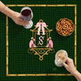 Load image into Gallery viewer, Custom Mahjong Tablecloth, Card Game Table Cover, Monogram, Personalized, Letter, Initial, Preppy, Chinoiserie, Pink Monkeys, Pagoda, Bamboo
