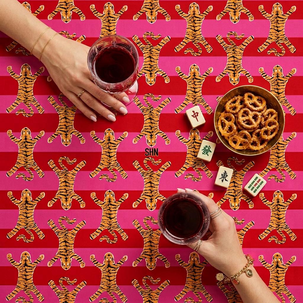 Custom Mahjong Tablecloth, Card Game Table Cover, Monogram, Personalized, Letters, Initial, Tibetan Tiger Oriental Rug Design